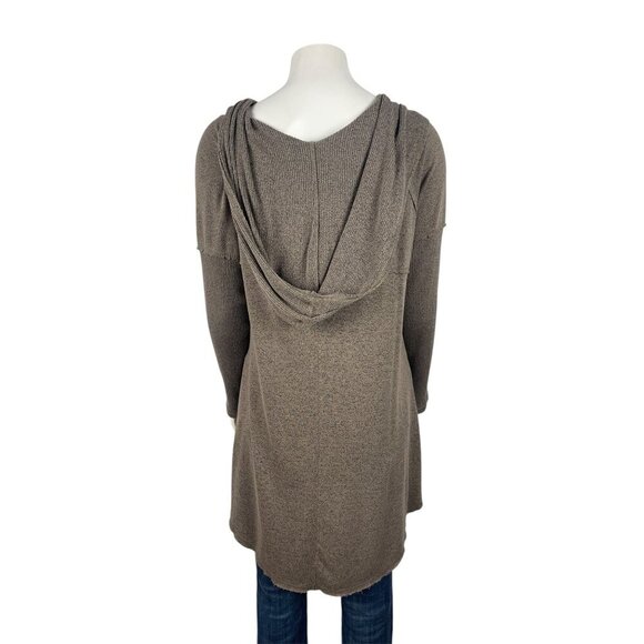 Soft Surroundings Cowl Hooded Raw Hem Pullover Large Taupe Brown Tunic Top Shirt - Picture 3 of 7